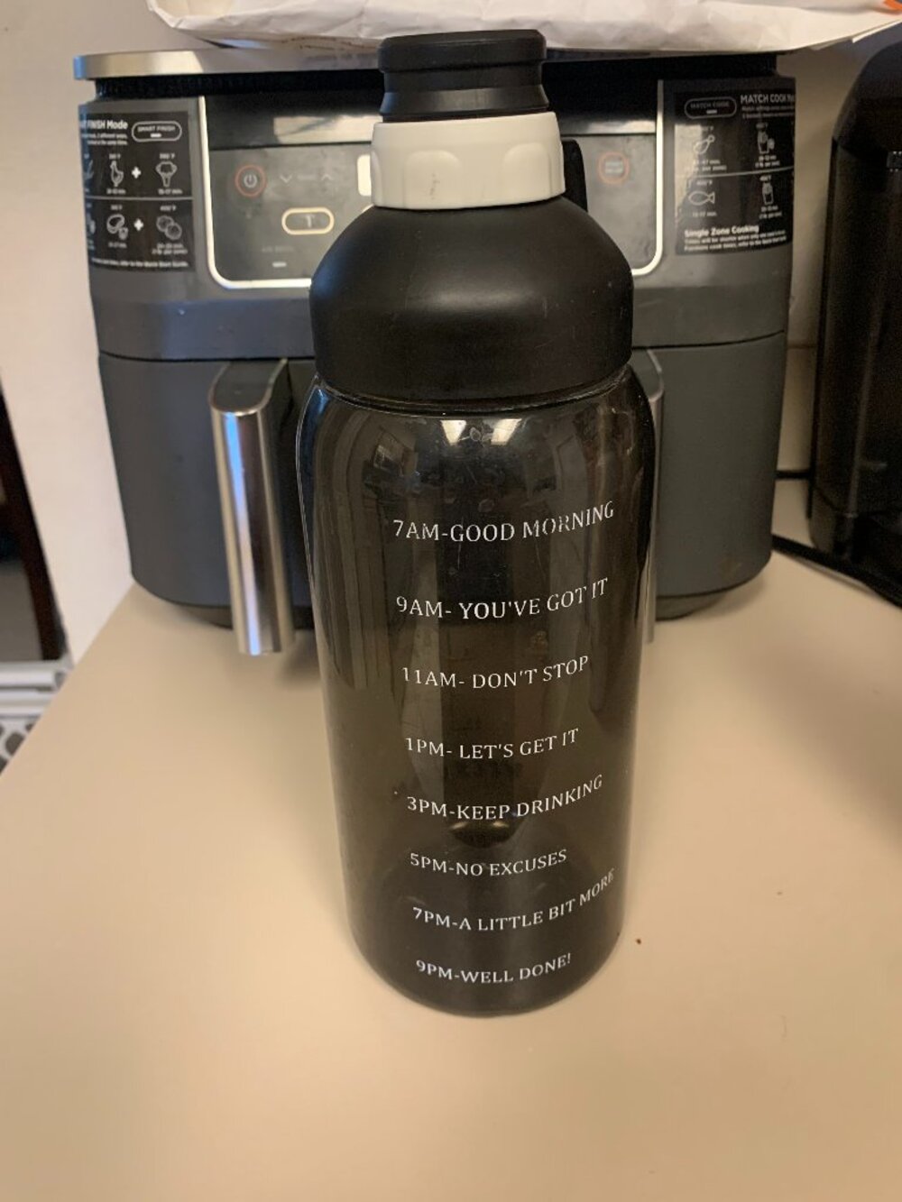 64 Oz Black Motivational Water Bottle w/Time Markers